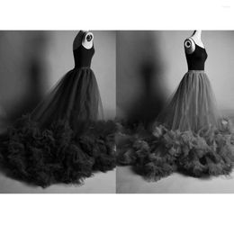 Skirts Real Image Women Black Long Tutu Tulle With Ruffles Bottom Voluminous Skirt Female Maxi