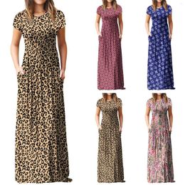 Casual Dresses Women's Leopard Print Round Neck Short Sleeve Ruffle Shirt Dress Cute For Women Long Midi Cocktail