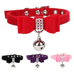 Adjustable Bow Custom Cat Collar Safety Soft Velvet with Bell Dog Collar Free Engraving Puppy Kittens Necklace