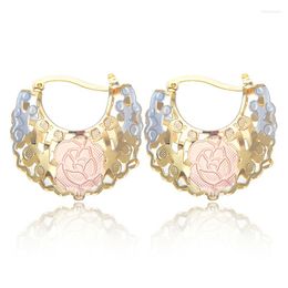 Hoop Earrings Gold Plated Africa Hollow Flower For Women Girls Vintage Geometric Metal Earring Jewellery Gift Fashion ZK40