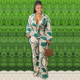 Women's Plus Size Pants size women's long sleeved green top and pants autumn sexy 2piece set of clothing wholesale direct shipment 230705