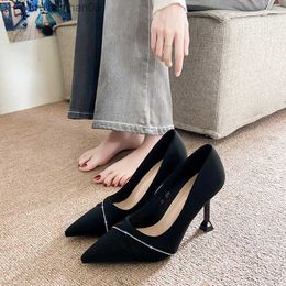 Dress Shoes Black comfortable shoes for women's 2023 new slim high heels fashionable and sexy shallow cut high heels for women's shoes Z230710