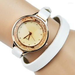 Wristwatches TOP Crystal Watch Women Large Strap PU Leather Wrap Wristwatch Fashion Girl Vintage Band Rhinestone Geneva School