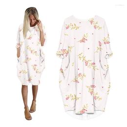 Casual Dresses For Women Pocket Long Sleeve Woman Clothing Fashion Plus Size Ladies Clothes Midi Female Dress Vintage Floral YI