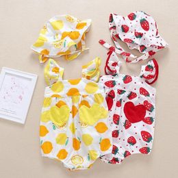 Clothing Sets Children's Clothes Boys Born Infant Baby Girls Straps Apple Print Romper Sunsuit Hat Bodysuit L30820