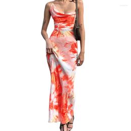 Casual Dresses Women Sexy Slip Bodycon Long Dress Evening Party Summer Clothes Tie-dyed Sleeveless Boat Neck Club Y2k Streetwear