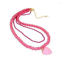 Pendant Necklaces Heart Necklace Double-Layer Crystal Beaded Statement Jewellery K3KF