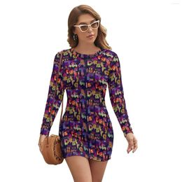 Casual Dresses Colorful Letter Dress Long Sleeve Graffiti Print Street Style Spring Cute Bodycon Womens Pattern Oversize Vestido