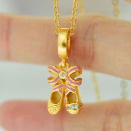 Pendants 925 Sterling Silver Pendant Necklace For Girl Fashion Jewelry Cute Golden Ballet Shoes Women Commemorative Gifts