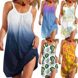 Skirts 2023 Summer Beach Dress Women Sleeveless Boho Fashion Sexy Gradient Print Beachwear Sundress Girls Sling Night