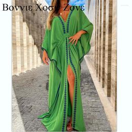 Casual Dresses Dress For Women 2023 Batwing Sleeve V-Neck Long Contrast Lace High Slit Cover Up