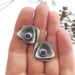 Dangle Earrings Fashion Silver Colour Triangle Square Overlapping Irregular Women Inlaid Amethyst Engagement Gift