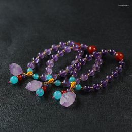 Strand 8mm Real Natural Stone Purple Crystal Irregular Geometry Original Pendant Bracelet For Men And Women Temperament Jewelry