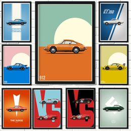 Cartoon Vintage Cars Canvas Painting Poster Racing Car Ae86 GT3 Wall Art Decor Painting Room Wall Canvas Poster Boy Bedroom Painting Posters Gift For Friend Unframed