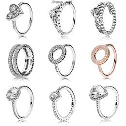 Band Rings NEW 100% 925 Sterling Silver pandora Ring fashion Popular Charms Wedding Ring For Women Heart-shaped Lovers Round Rings DIY Jewelry