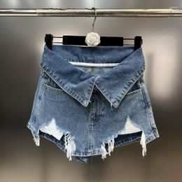 Womens Jeans PREPOMP 2023 Summer Collection High Waist Ripped Holes Slim Bodycon Denim Shorts Skirt Women Short 284