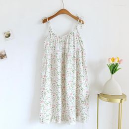 Women's Sleepwear 2023 Summer Nightdress Slip Dress Cotton Crepe Cool Skirt With Breast Pad Ladies Lovely Home Wear