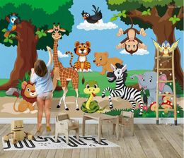 Wallpapers CJSIR Wallpaper For Kids Room Cartoon Forest Tiger Giraffe Monkey Animal Background Wall Papel De Parede 3d Mural