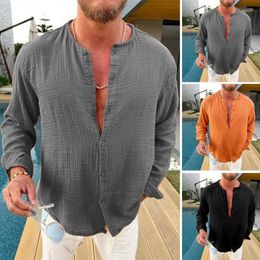 Men's Casual Shirts Double Wrinkled Loose Feeling Long-sleeved Shirt Stand-up Collar