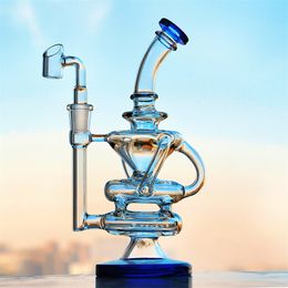 New Recycler Oil Rig Hookahs Water Pipes Glass Bongs Oil Dab Rigs Dry Herb Pipe Heady Bubbler Blue Pink Smoking Accessories