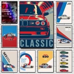 BMW M3 E30 M4 Racing Poster Car Canvas Painting Decorative Posters And Prints Wall Picture Art For Home Bedroom Decor Boy Bedroom Painting Poster Gift Friend Unframed