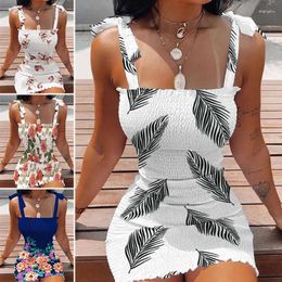 Casual Dresses Summer Fashion White Sling Strapless Folds Mini Women's Sexy Bodycon Dress Slim Pencil Print Tank