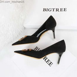 Dress Shoes BIGTREE Shoes Metal Button Kitten Boots Women's Pump Fashion High Heel Slim High Heel Shoes Luxury Elegant Party Shoes Women's Large 43 Z230711