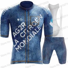 Cycling Jersey Sets Blue AG2R Team Set Short Sleeve Summer Men Road TDF Clothing Shirts Bicycle Bib Shorts MTB Wear Ropa 230706
