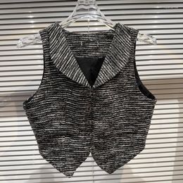 Women's Vests PREPOMP 2023 Summer Collection Sleeveless V Neck Black Tweed Striped Blazer Vest Women 863