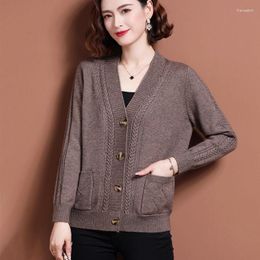 Women's Knits Sweater Coat Fashion Spring And Autumn Loose Solid Colour Western Style V-neck Long-sleeved Knitted Cardigan Top