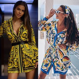 Sexy Paisley Vintage Print Gold Colour Dress Women's Holiday Beach Casual Dress Summer Elegant Cropped Dress Party Club Plus Size