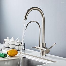 Kitchen Faucets Stainless Steel Purifier Faucet With Filtered Water 3 Way Philtre Waterfilter Tap Cold And Sink