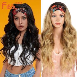 Synthetic Wigs Headband Wig 28 Inch Deep Wave Hair Synthetic Cosplay Ombre Brown Wavy s for Women 230227