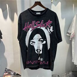 Designer Fashion Clothing Tees Tshirts High Street Hellstar Summer Tour Rap Character Rock Hip Hop Washed Old Short Sleeve T-shirt Rock Hip hop