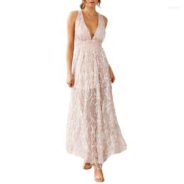 Casual Dresses Women's Party Evening Long Dress Summer Sleeveless Deep V Neck Sequins Glitter Sexy Clubwear Bandage Backless Sleelveess