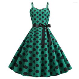 Casual Dresses Green Polka Dot Halter Vintage Dress 50s 60s Gothic Pin Up Rockabilly Robe Femme Sexy Spaghetti Strap Party Summer 2023