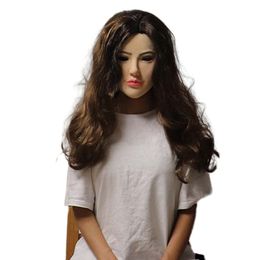 Party Masks Bald Women Halloween Mask Realistic Female Woman Face For Crossdressing Girl Headgear With Wig Cosplay Creepy Latex 230705