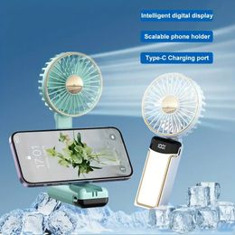 1pc, Stay Cool Anywhere With Our Portable Mini Handheld Fan, LED Display Small Fan, With 4000mAh Rechargeable Battery, 5 Adjustable Speeds, Folding