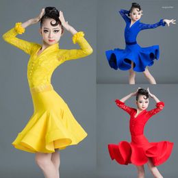 Stage Wear Fashion Long Sleeved Latin Dance Competition Costume Girls Dress Kids Professional Dancing Practise Clothes SL8492