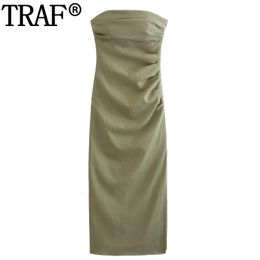 Basic Casual Dresses TRAF Draped Midi Dress Woman Bodycon Long Dress Women Sexy Backless Party Dresses for Women Off Shoulder Summer Female Dress 230705