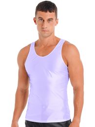 Men's Tank Tops Mens Male Glossy Tank Top Solid Colour Undershirt Gym Sports Fitness ClothingSleeveless Vest T-shirt Sportwear Man Clothes 230705