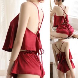 Women's Sleepwear Underwear Nightdress Up Home Strap Open Back Lace Sexy Clothes Hollow Lingerie Push