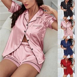 Women's Sleepwear Satin Pyjama Pour Femme Home Wear Pyjamas Set Women Suits With Shorts Loungewear Plus Size Summer