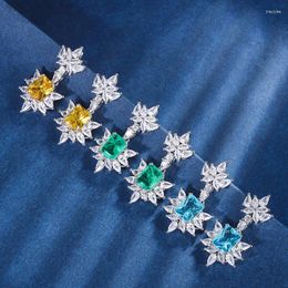 Stud Earrings EYIKA High Quality Fusion Crystal Zircon Flower Drop For Women Charms Blue Yellow Stone Female Wedding Fine Jewelry