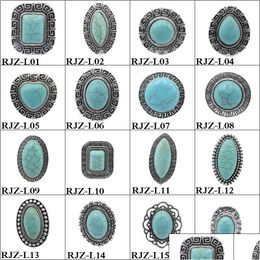 Solitaire Ring High Quality Turquoise Rings 112 Styles Vintage Natural Stone Fashion Costume Gemstone Female Male Jewellery Drop Delive Dhqlb