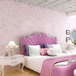 Wallpapers Papel De Parede 3d Flocking Pink Thick Brick Wallpaper Roll For Living Room Background Stone Decor 6color