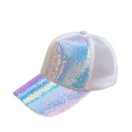 Ball Caps Women Thin Sequins Hollow Mesh Adjustable Sun Curved Eaves Baseball Cap Sport Golf Sunshade Sunscreen Perform Dance Hat W85 230706