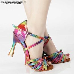 Отсуть обувь Zapatos de Baile Latin Rainbow Cuthine 3 Цветная черная коричневая кожаная каблука 7,5 см сальса латинская обувь Z230712