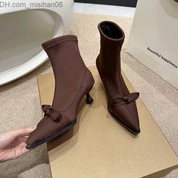 Dress Shoes Spring 2023 New Pointed Toe Women's Ankle Boots Fashion Bow Tie Women's Elegant Short Boots Thin High Heel Pump S Z230710