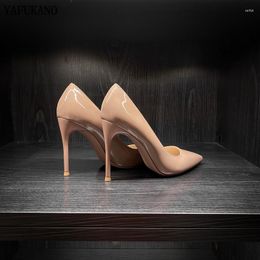 Dress Shoes Nude Ladies Pumps Sexy Patent Leather Thin Heels High Brand Womens Party Wedding Pointed Toe Small Size 32 33